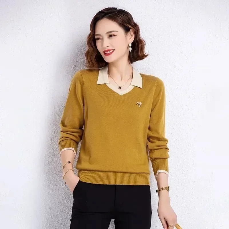 Basic Knitted Sweaters for Women V Neck Long Sleeve Female Pullover Wear To Work Harajuku Light Attractive On Promotion Warm