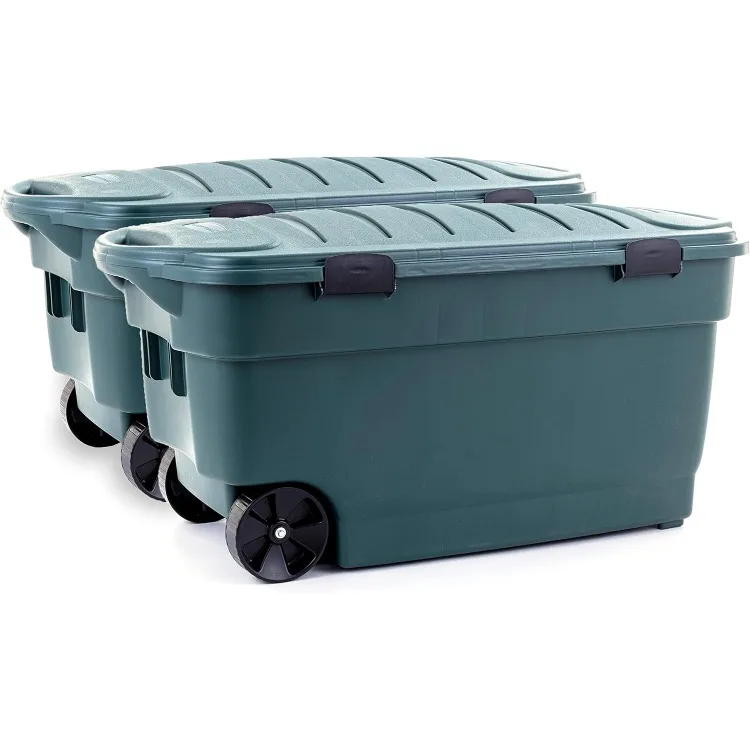 

Wheeled Storage Totes, 40 Gal Pack of 2, Durable and Reusable Bins with Latching Lids for Garage or Home Organization, Made From