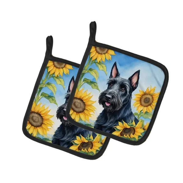 

Scottish Terrier Sunflowers Pot Holders 7.5' Heat Resistant Kitchen Oven Pads
