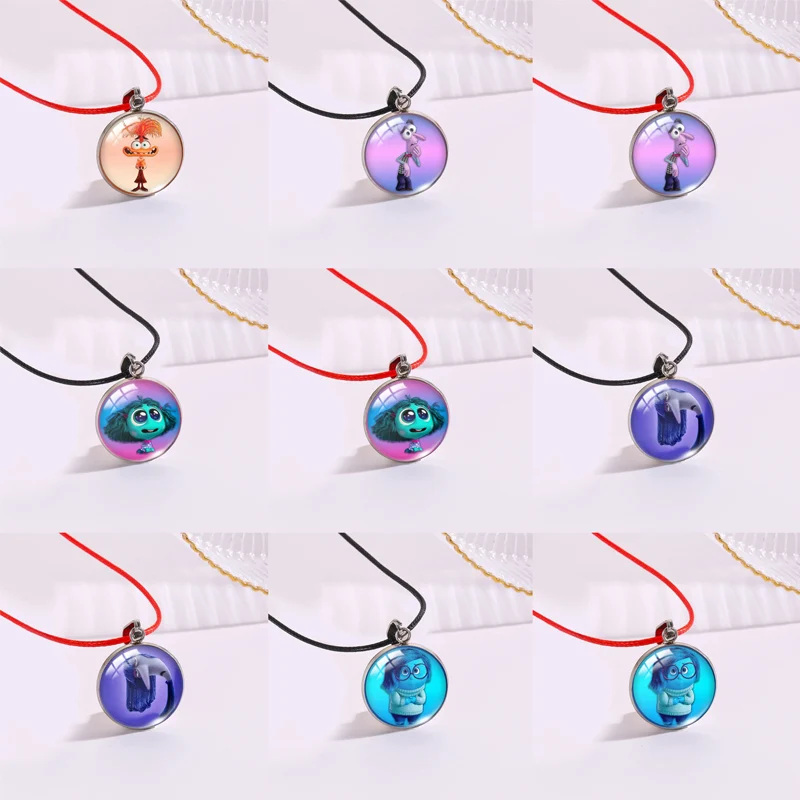 

New Disney Inside Out 2 Anime Joy Sadness Anxiety Chain Fashion Necklace Black Red Rope Couple Necklace Hip Hop Birthday Gifts