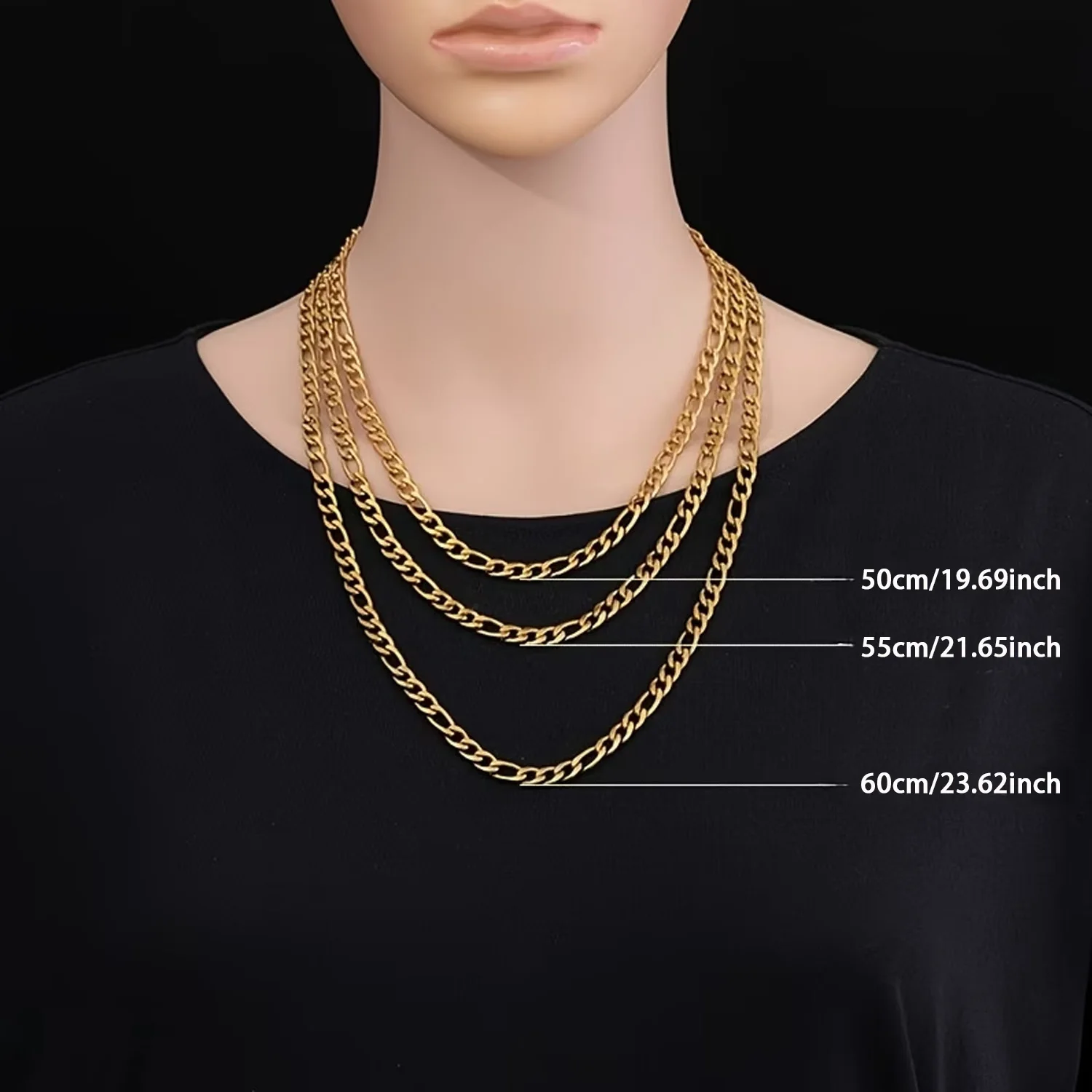 1 Piece 316 Stainless Steel Figaro Necklace, 18K Gold-Plated Stainless Steel Chain, Cuban Chain, Hip-Hop Style for Men and Women