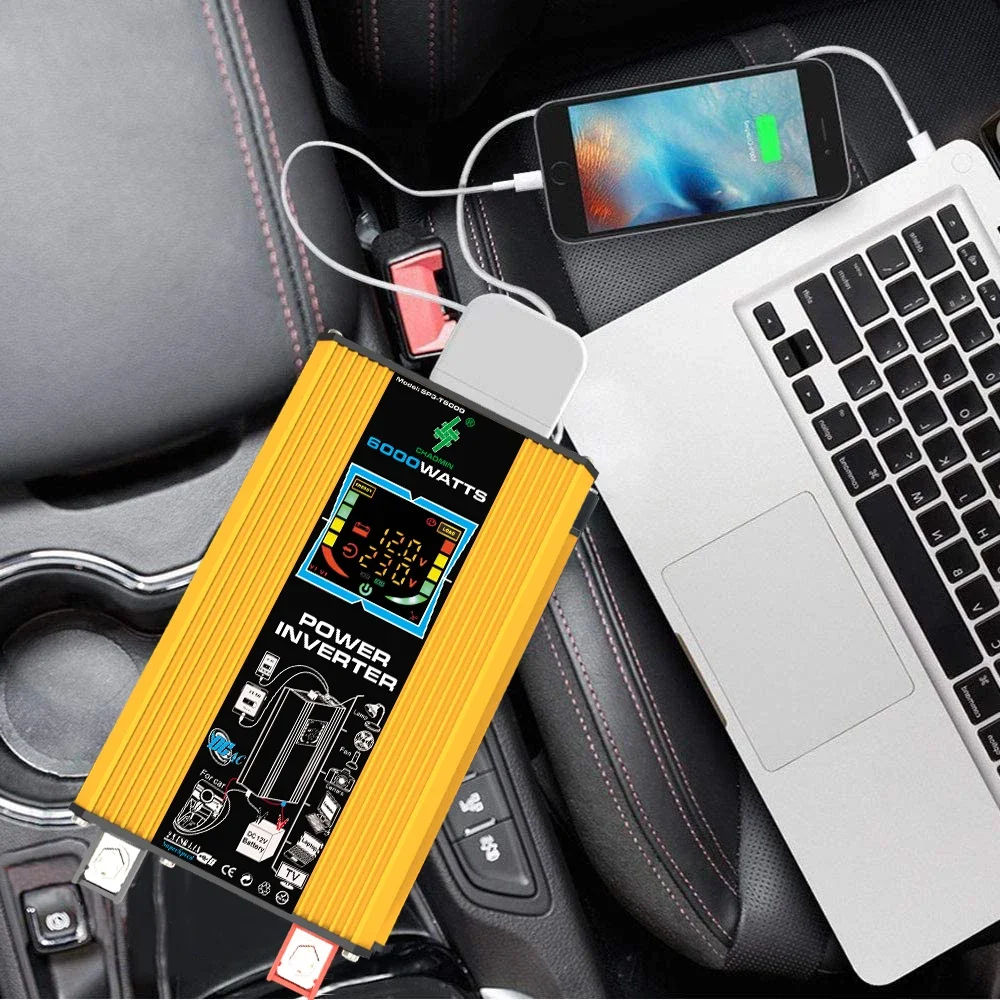 

6000W Inverter DC 12V To AC 110V / 220V Vehicle Solar Power Inverter with Dual USB Digital Display for RVs and Small Appliances