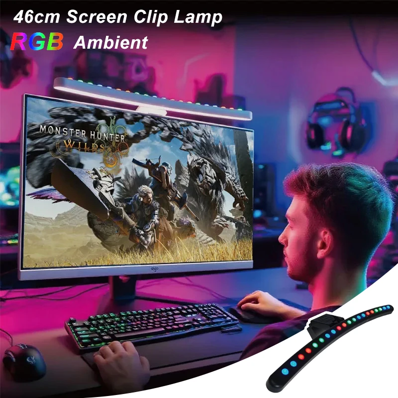 

LED Office Desk Lamp PC Display Light Bar USB RGB Lighting 46CM Stepless Dimming Timing Lamp for Study Reading Home Gaming Decor