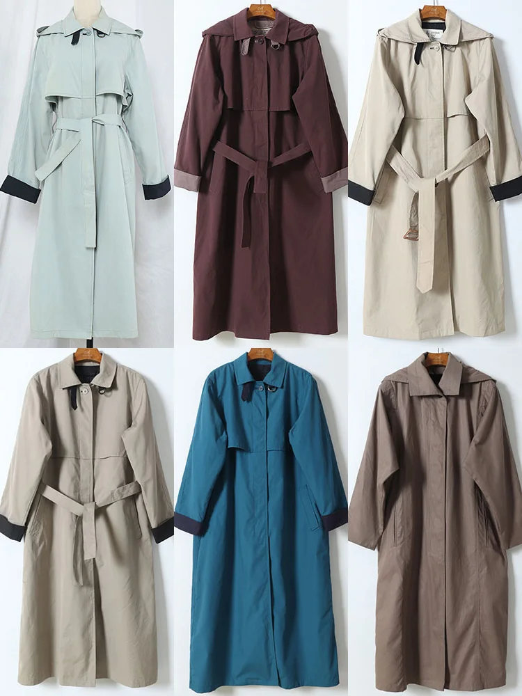 

Classic Vintage Double-Button Long Over-Knee Trench Coat Women's Thiened Long Sve Commute Sle Cotton Windbreaker