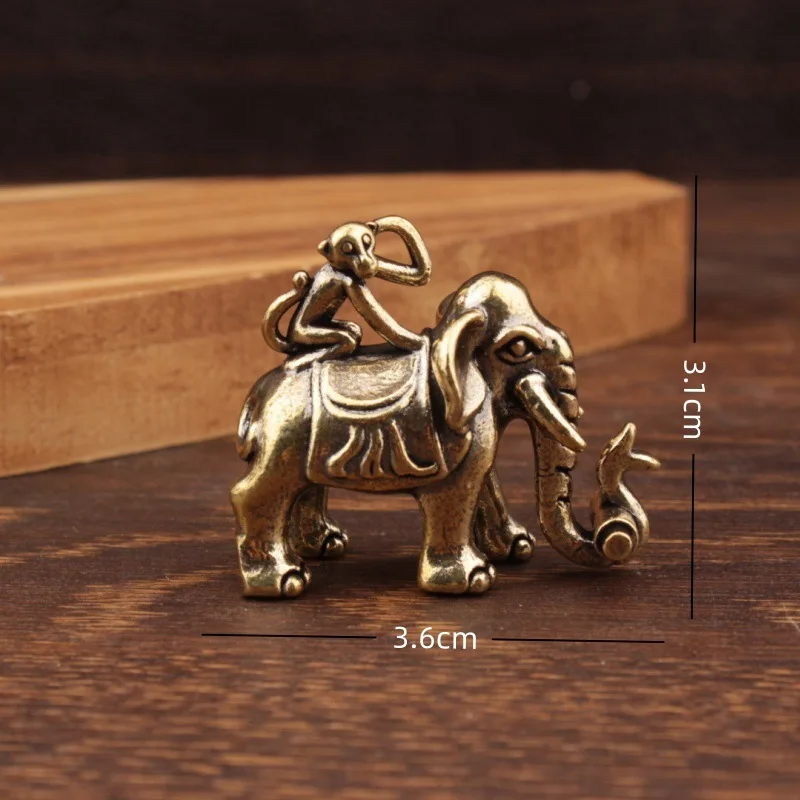 ثروة الفيل القرد الشكل ديكور المنزل ركوب الفيل سطح المكتب تمثال زخرفة نحت الفيل الحرفية البرونزية النحت #2