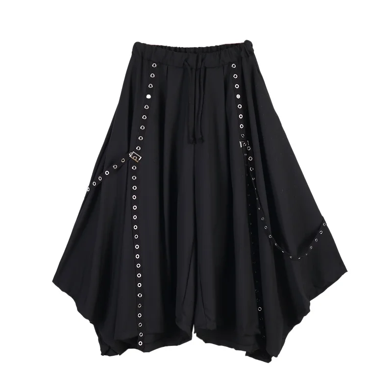 Men Japanese Rivet Dark Style Pants Skirts Loose Wide Leg Retro Medieval Gothic Knight Trousers Punk Dance Party Banquet Pants