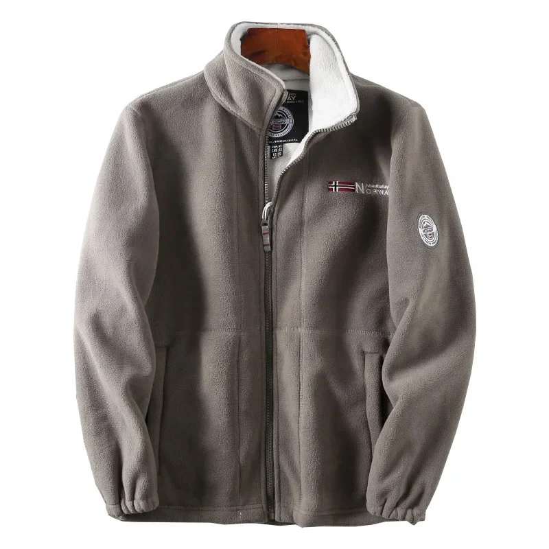 Cappotto da alpinismo all'aperto norvegese, resistente al freddo e caldo, spesso, in pile polare a doppio strato, invernale, da uomo, in velluto, con colletto rialzato