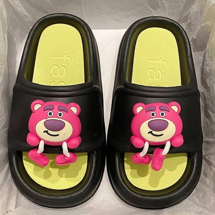 

Summer cartoon Lotso Huggin Bear slippers for women, suitable for both indoor and outdoor wear, with anti slip single line cool