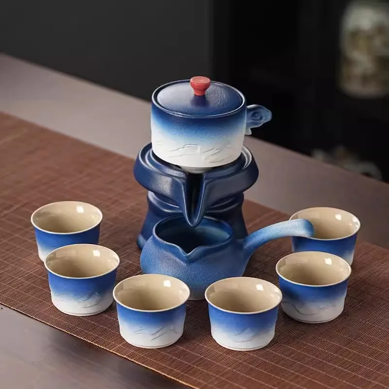 Blue White Gradient Glass Tea Set Magnetic Self Brewing Gift Box