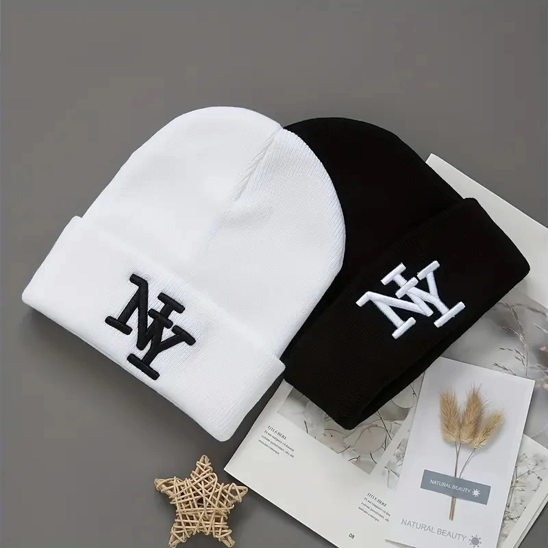2 uds conectado NY bordado artesanal tridimensional sin género nuevo sombrero de punto sin ala accesorios de moda clásicos para exteriores