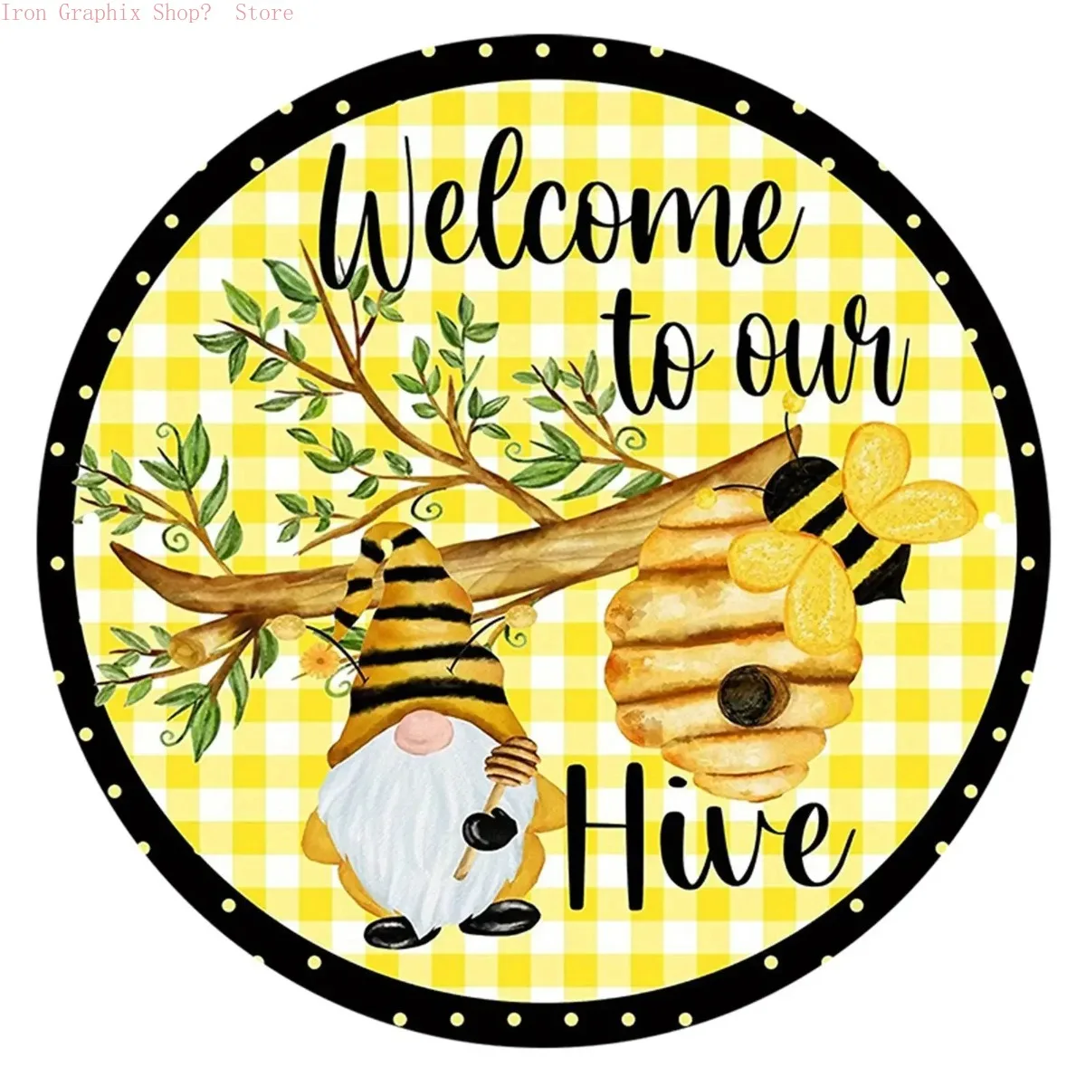 طباعة خشبية ترحيب مبهجة ثنائية الأبعاد، لافتة دائرية عتيقة مع فلامنغو عباد الشمس، ديكور جداري لموضوع حديقة الريف. #3