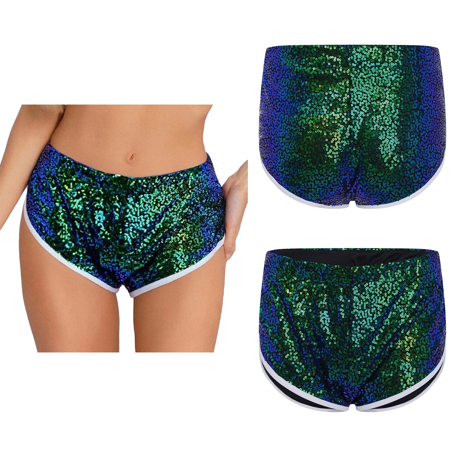 

Women Fashion Micro Booty Shorts Sequins Elastic Waistband Hot Pants for Yoga Sports Workout Gym Fitness Party Dance Shorts