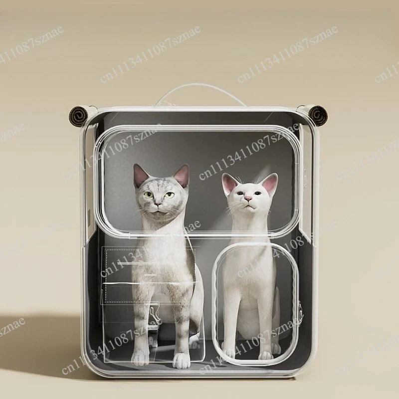 Multi-Cat Pet Suitcase with Wheels Transparent Cat Backpack Large, Capacity Multifunction Trolley Case for Travel and Outdoor