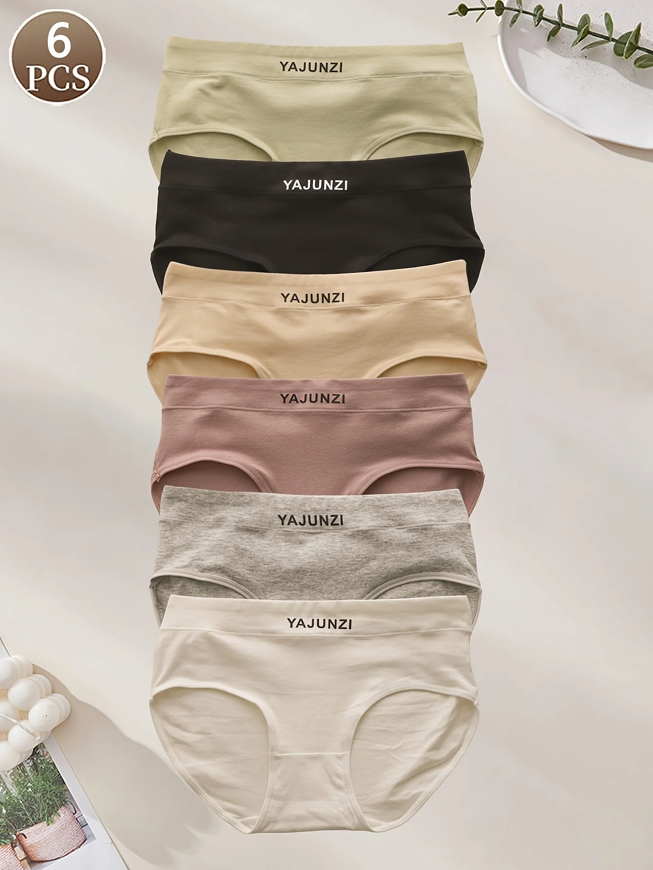 6-piece simple letter mid-waist cotton women's underwear, casual, sports, yoga, comfortable and soft triangular pants
