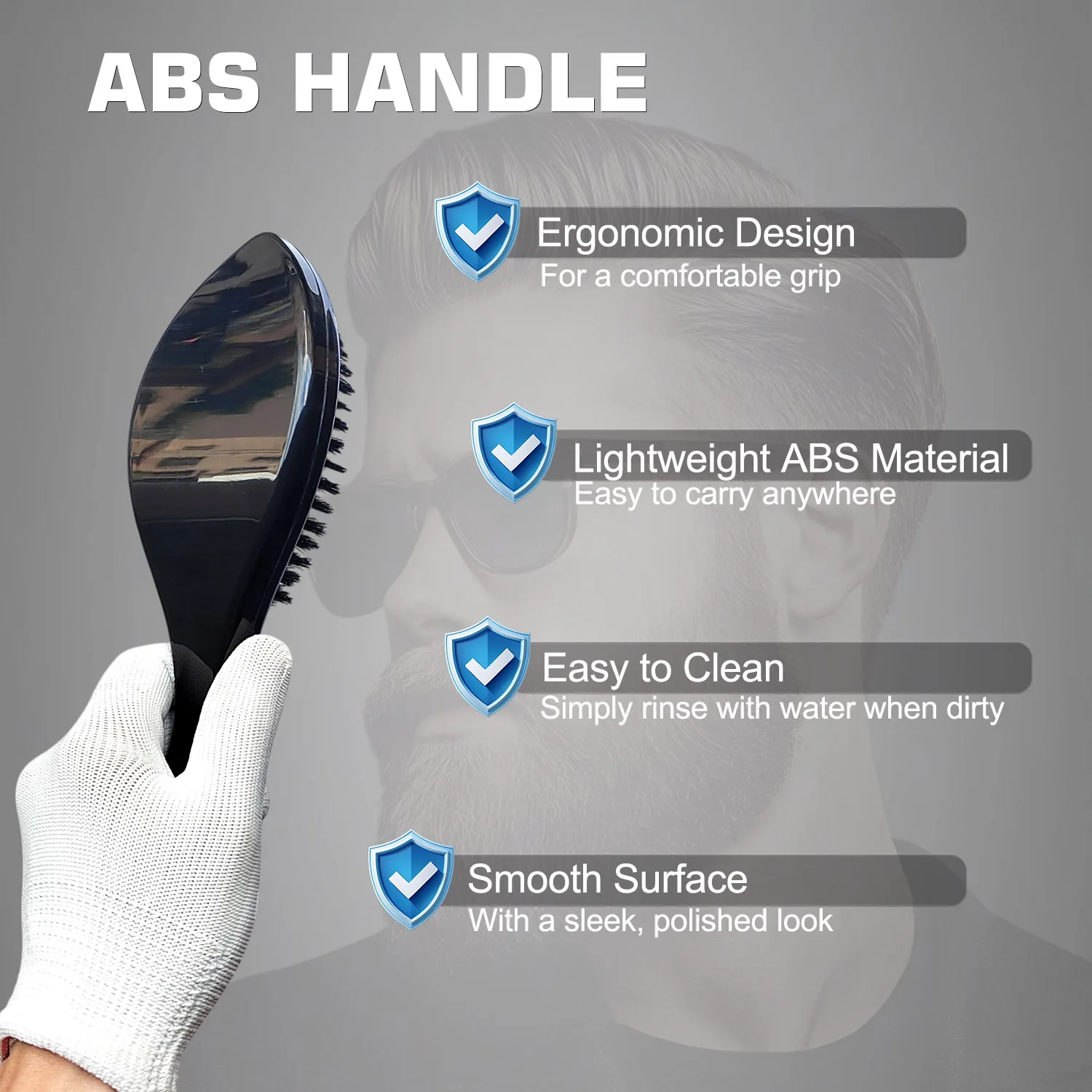 فرشاة اللحية السوداء من Gracemen - فرشاة شعر مموجة 360 درجة للرجال، شعيرات خنزير ناعمة بنسبة 100% بمقبض ABS #4