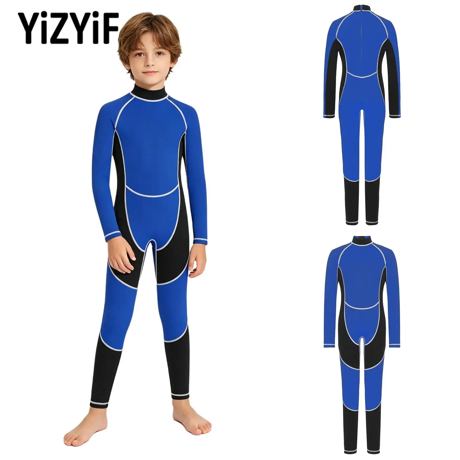 

Kids Full Wetsuit One Piece Swimsuit Long Sleeve Back Zipper Full-body Jumpsuit Rash Guard for Diving Surfing Snorkeling