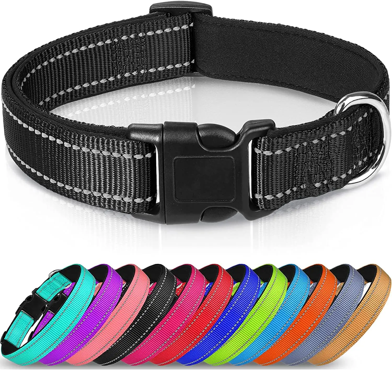 Reflektierendes Hundehalsband, weich gepolstert, atmungsaktiv, Sicherheitsstreifen, verstellbar, niedliche Welpen-Haustier-Halskette für kleine, mittelgroße und große Hunde