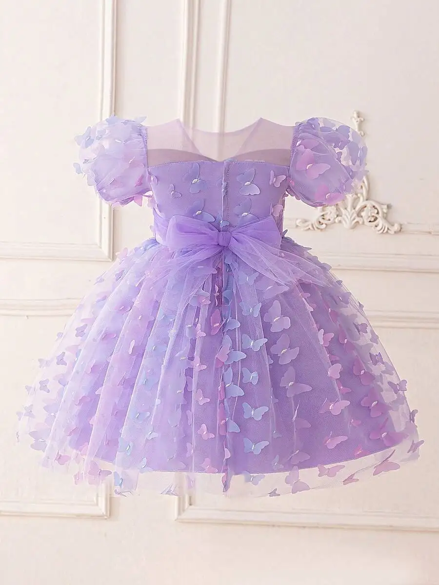

Purple Butterfly Tulle Bow Evening Dress For Formal Party