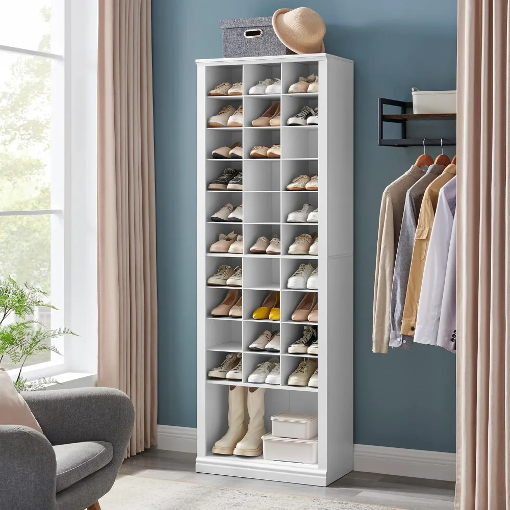 

11 Tiers Shoe Storage Cabinet, Tall Shoes Cabinet with Cubby, Freestanding Wooden Shoe Organizer, 30-33 Pairs, Customized