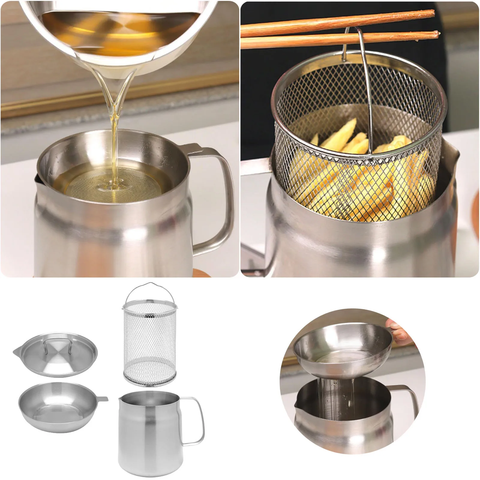 Stainless Steel Oil Filter Pot, Large Capacity, Versatile Oil Filter, Multi Functional Tank, Kitchen