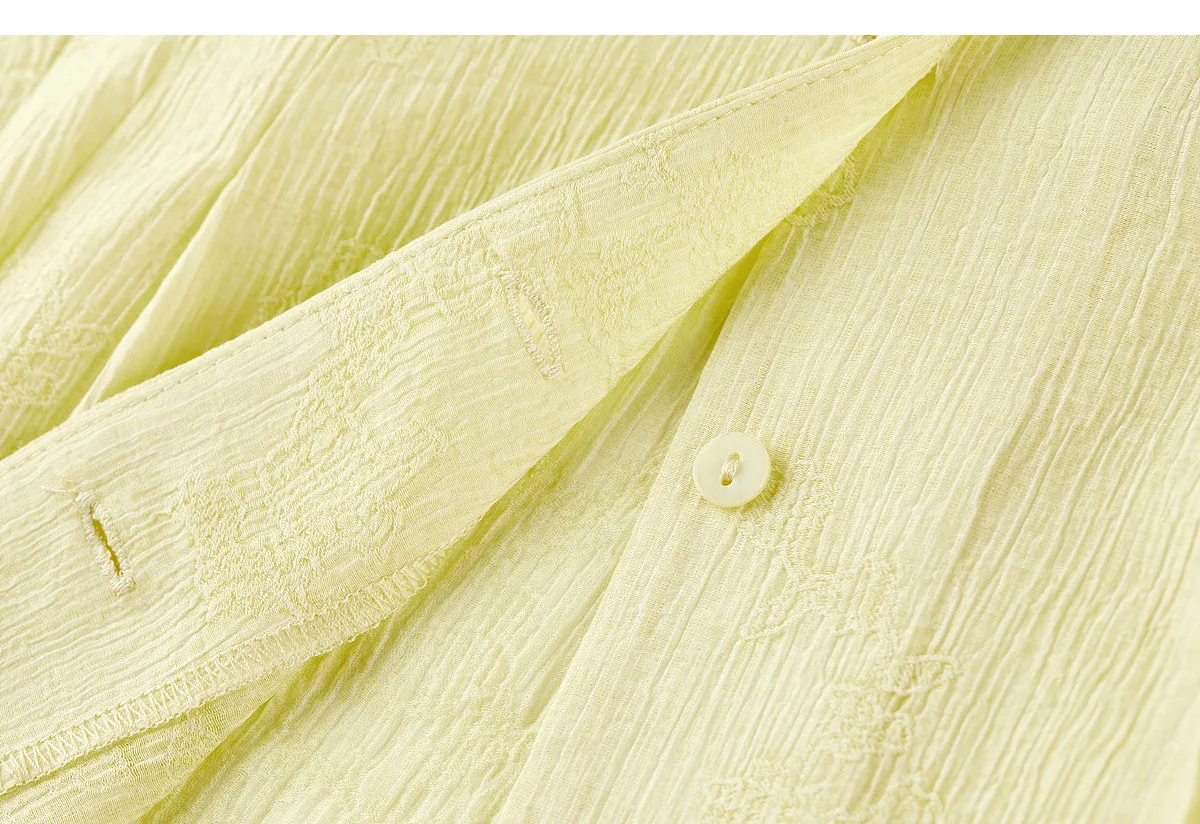 SENTUBILA Casual V-Ausschnitt Strukturierte Chiffon-Bluse für Damen 2026 Sommer Plissierte Taille Laternenärmel Hemd 162VA6625 – Detail 35