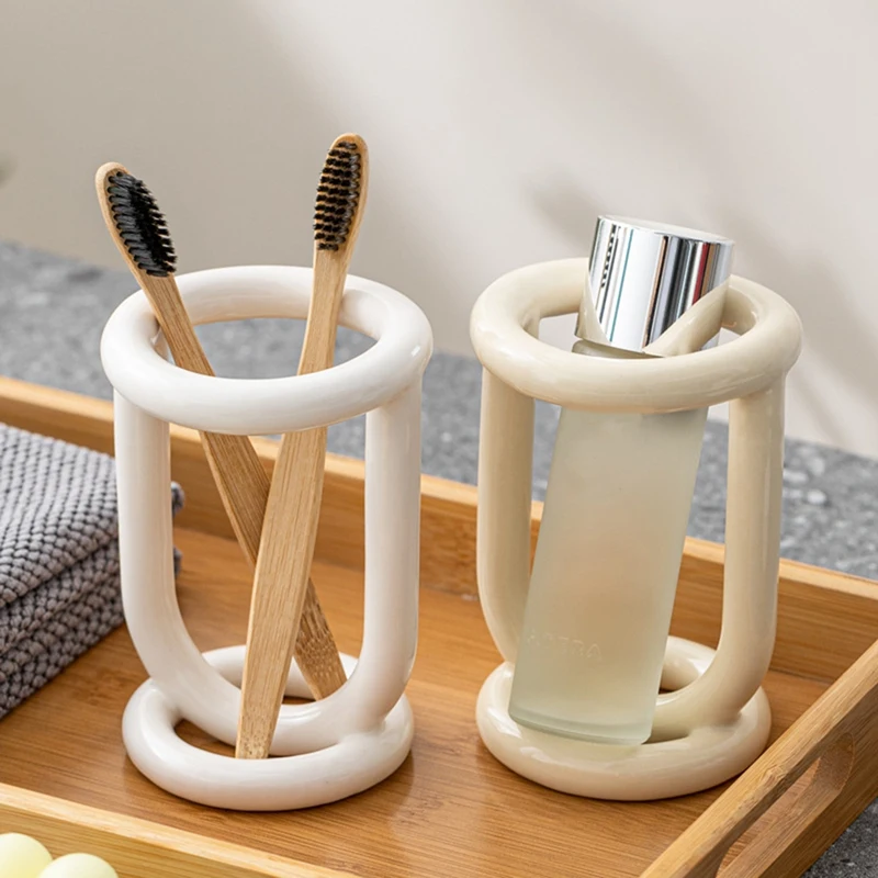 Ceramic Toothbrush Holder Bathroom Shelving Toothpaste Holder Storage Rack Bathroom Product Shelf Desktop Storage Holder A