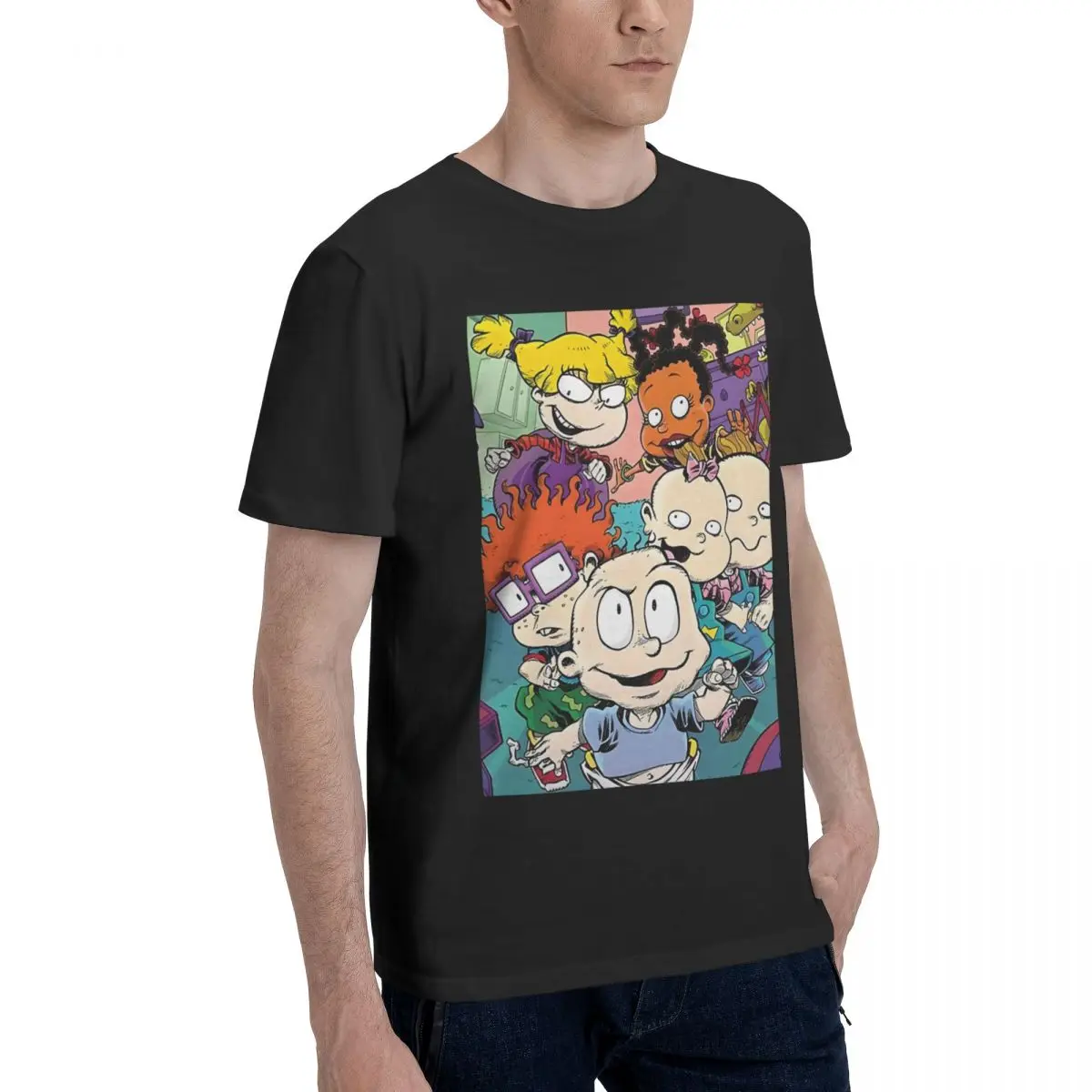 Cartoon T Shirt for Men 100% Cotton Funny T-Shirts Round Neck Rugrat Tees Short Sleeve Clothing 4XL 5XL