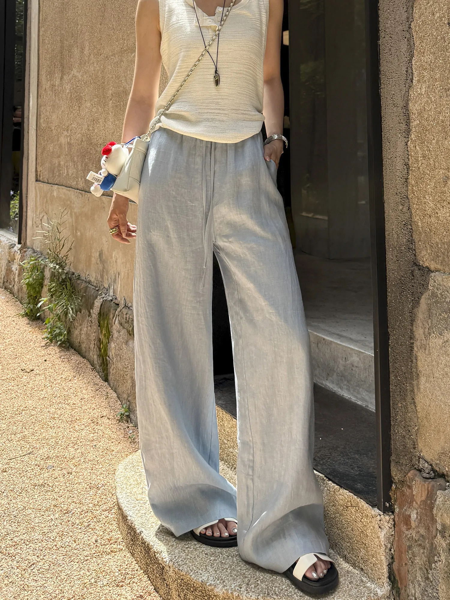 

Женские широкие брюки из хлопка и льна с высокой талией, легкие, дышащие, повседневные, прямые, длинные, для весны и лета