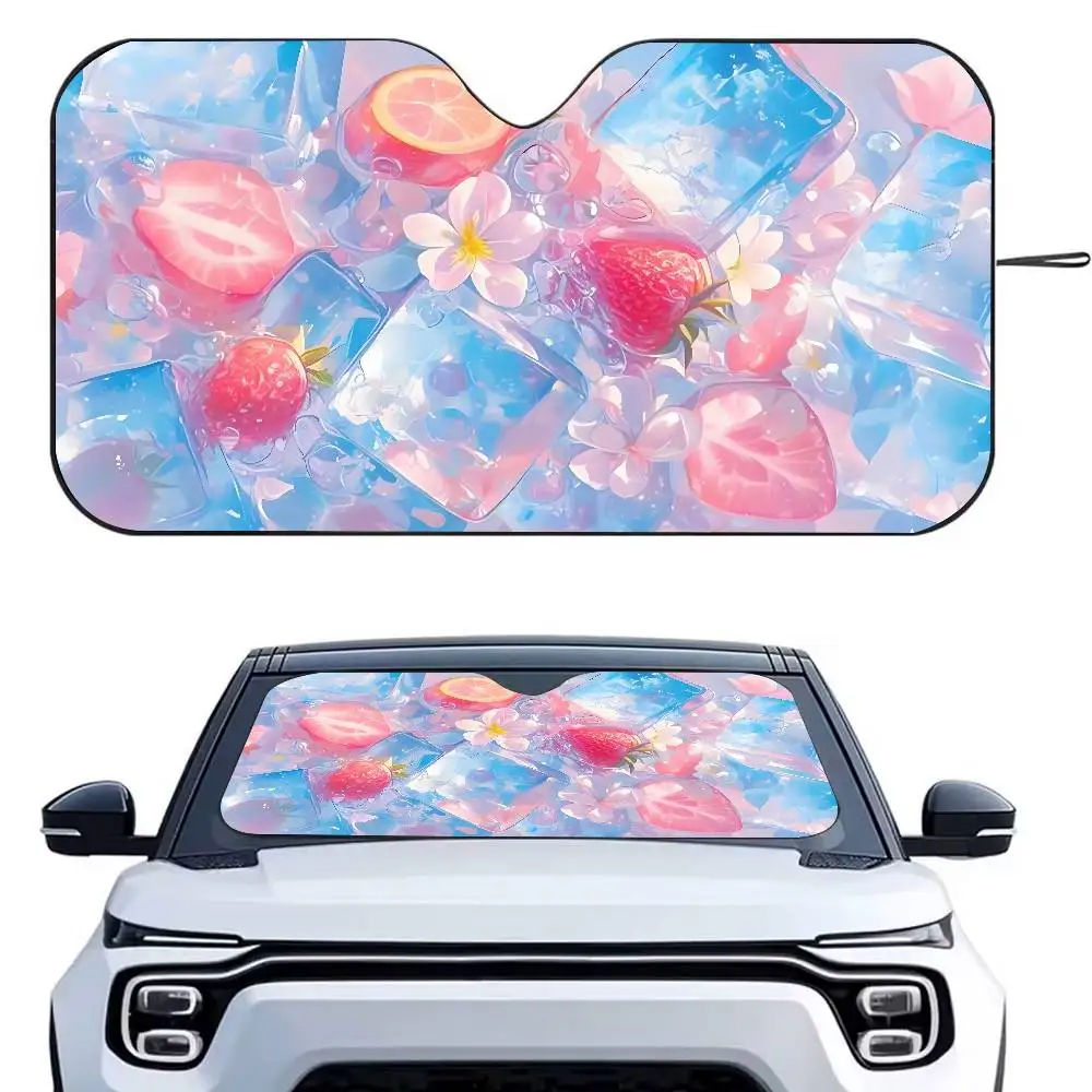 

Cute Strawberry ice Car SunShade Parasol Car Windshield Sun Shade UV Protection and Interior Cooler
