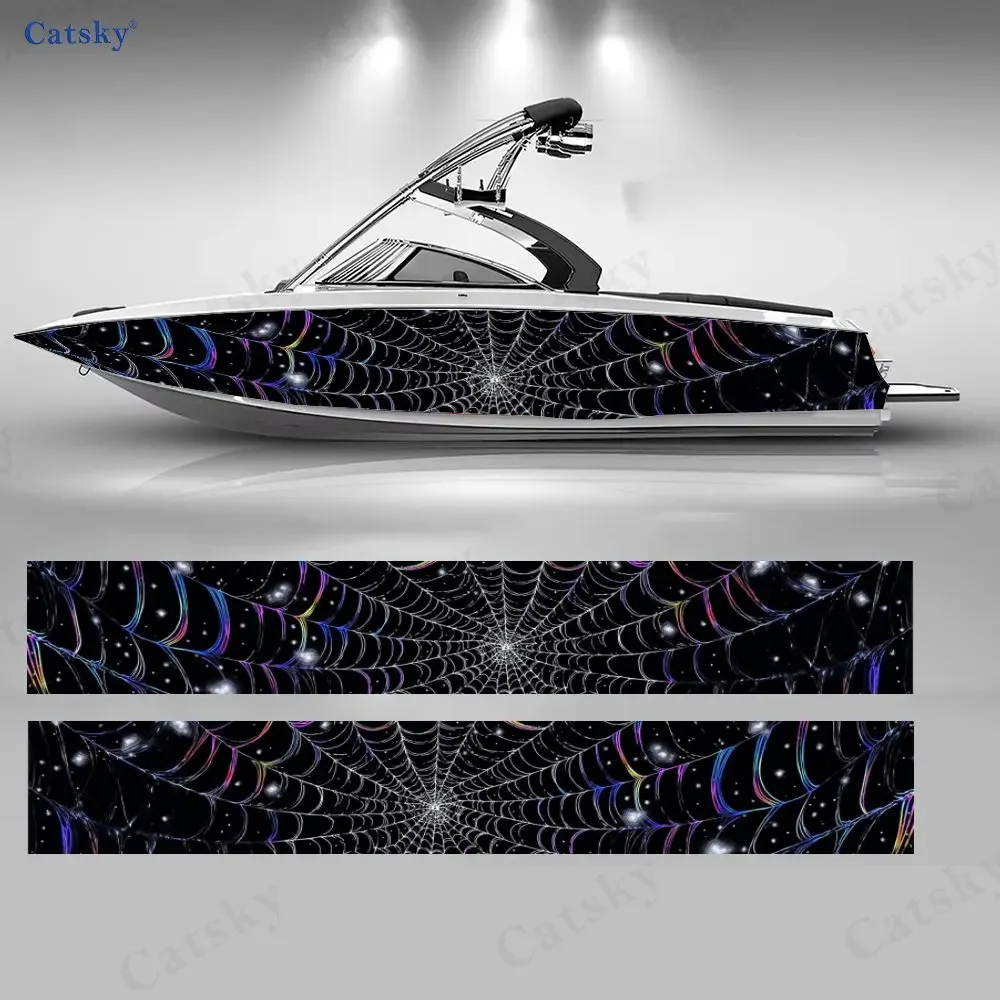 2Pcs Dark Night Spider Web Boat Stickers, PVC Waterproof Durable Vinyl Wrap Decals for Fishing Boats, Durable and Stylish Design