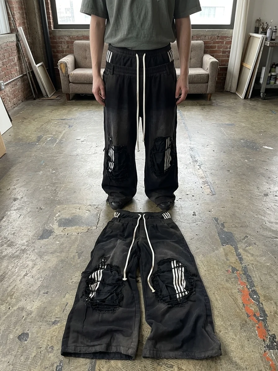 Men's Striped Wide Leg Jeans Y2K Style