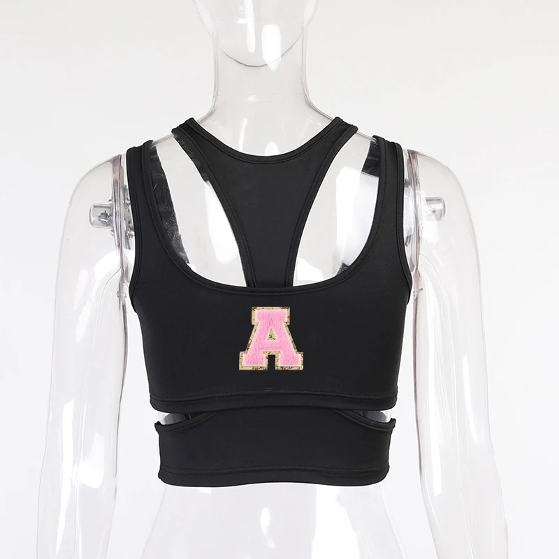 

Punk Aesthetic Openwork Sling Retro Velvet Letter Rib Sleeveless Vest Crop Top Designer Clothes Women 2025 Summer Clothes Y2k