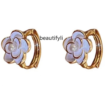 

S925 Silver Original Design Camellia Simple Elegant Elegant Elegant Exquisite Small Flower Earrings