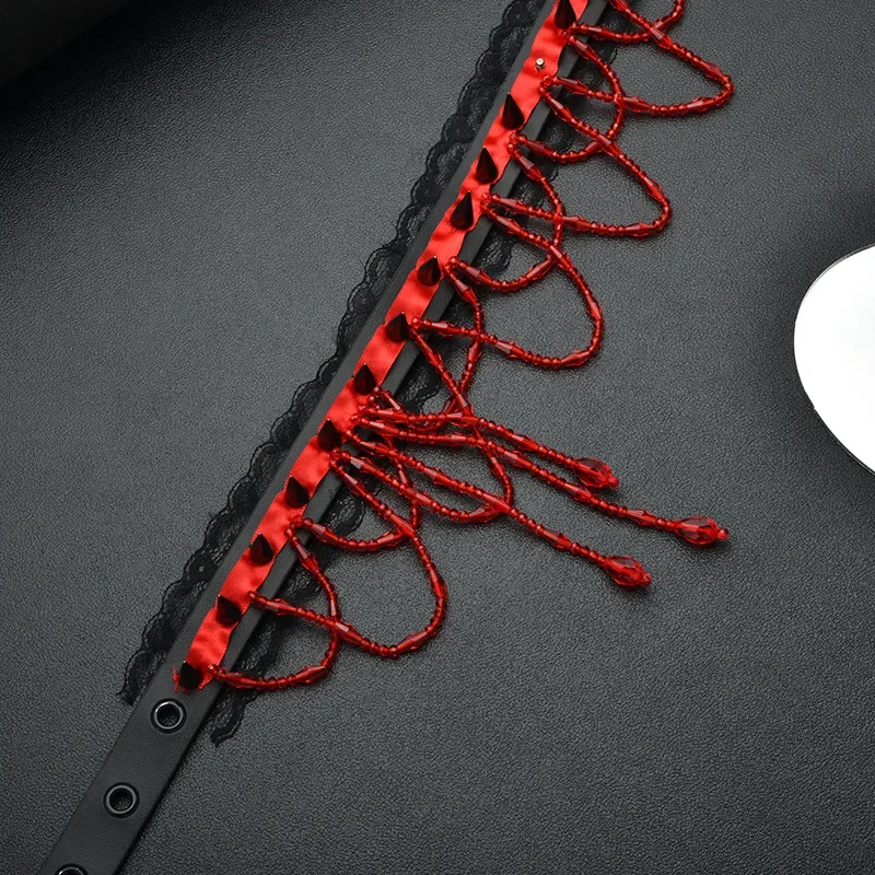 Collana con decorazione per collo da ballo con nappe in pelle nera, accessori per il collo, catena per clavicola da donna, cintura interessante