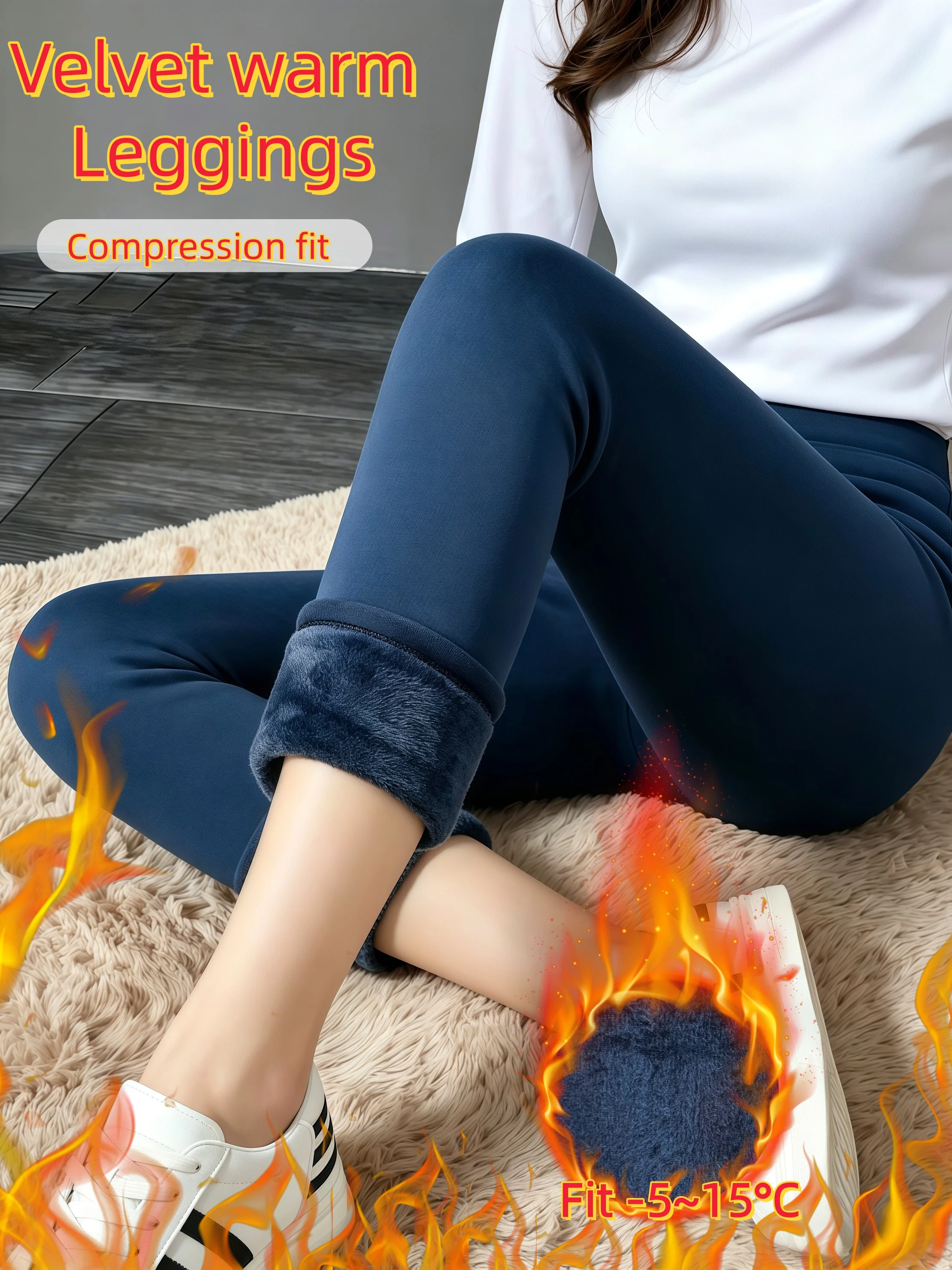 1er-Pack Marineblaue Thermo-Leggings mit Perlmuttfleece-Futter, Weiche Dehnbare Kälteresistente Warme Hosen für Winterausflüge – Detail 2