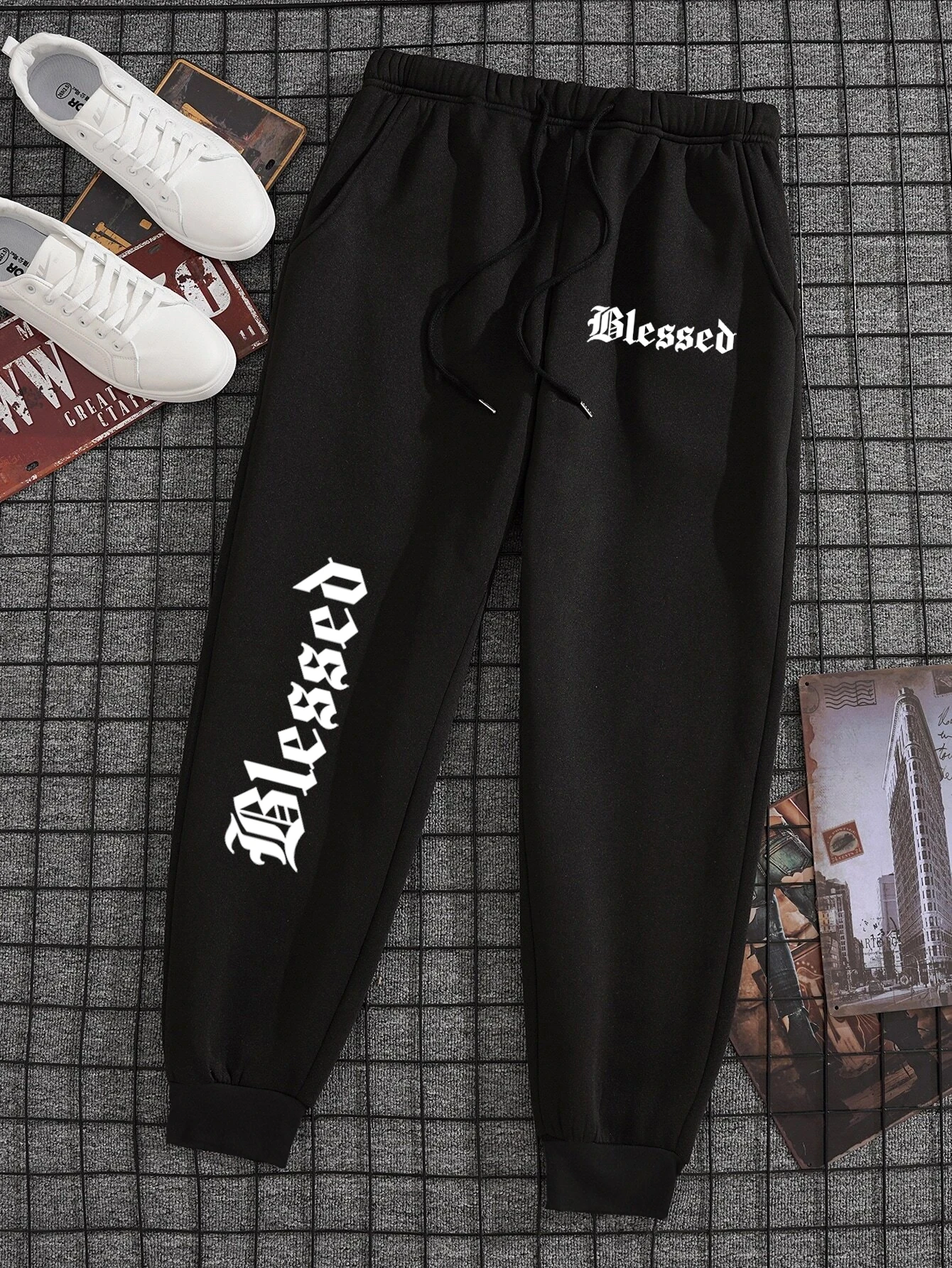 Blessed Letter Printing Man Woman Sports Pants Leggings Running Pant Drawstring Jogger Trousers Fleece Sweat Joggers Couple