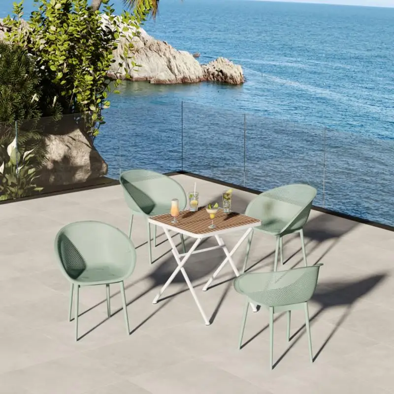 

Комплект из 2 бледно-зеленых современных шезлонгов для внутреннего и наружного использования — всепогодный полипропиленовый пластик со складными многофункциональными квадратами