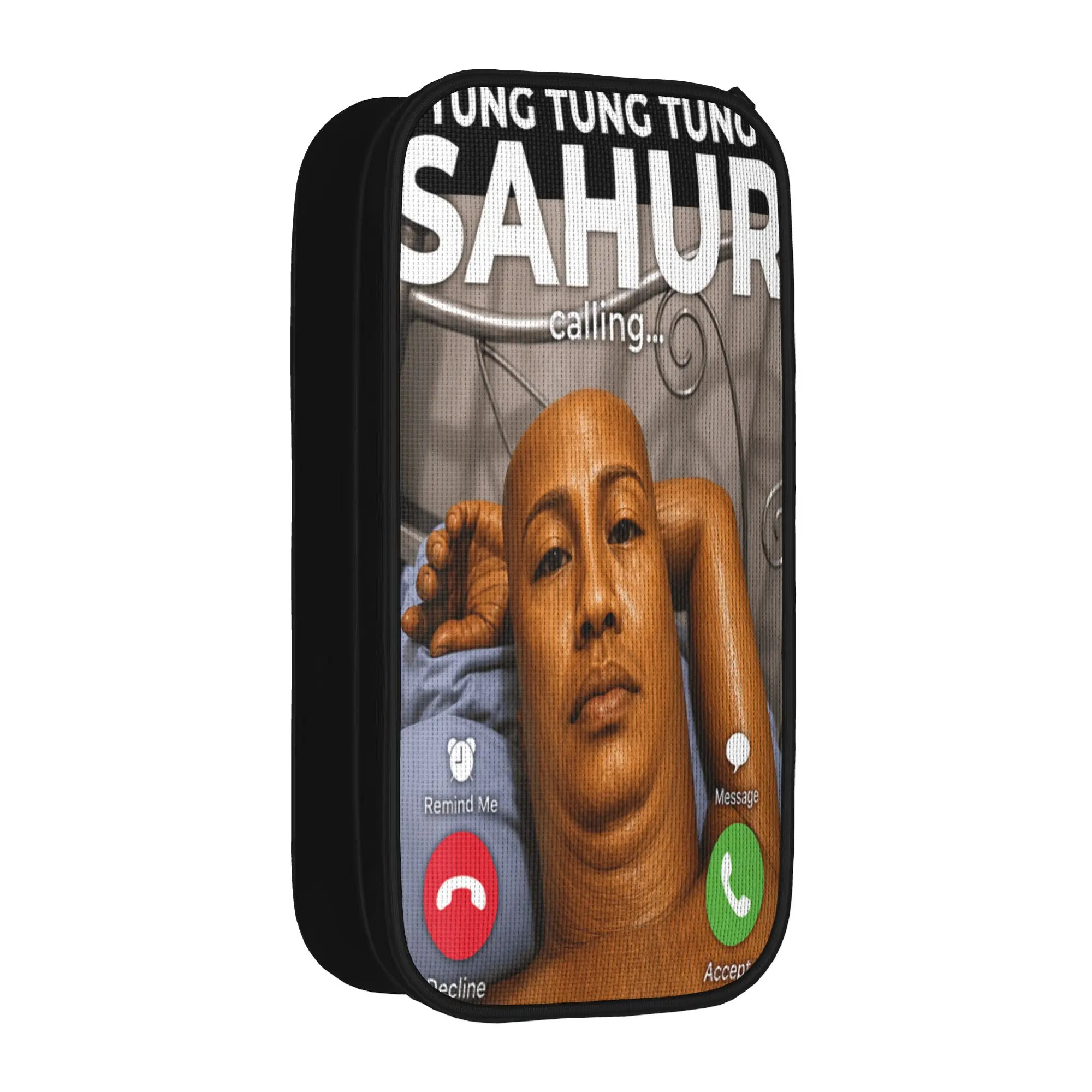 Tung Sahur Cosplay Funny Calling Meme Wooden Man Brainrot Trousse à crayons en toile pour garçons et filles, tendance, pour l'école