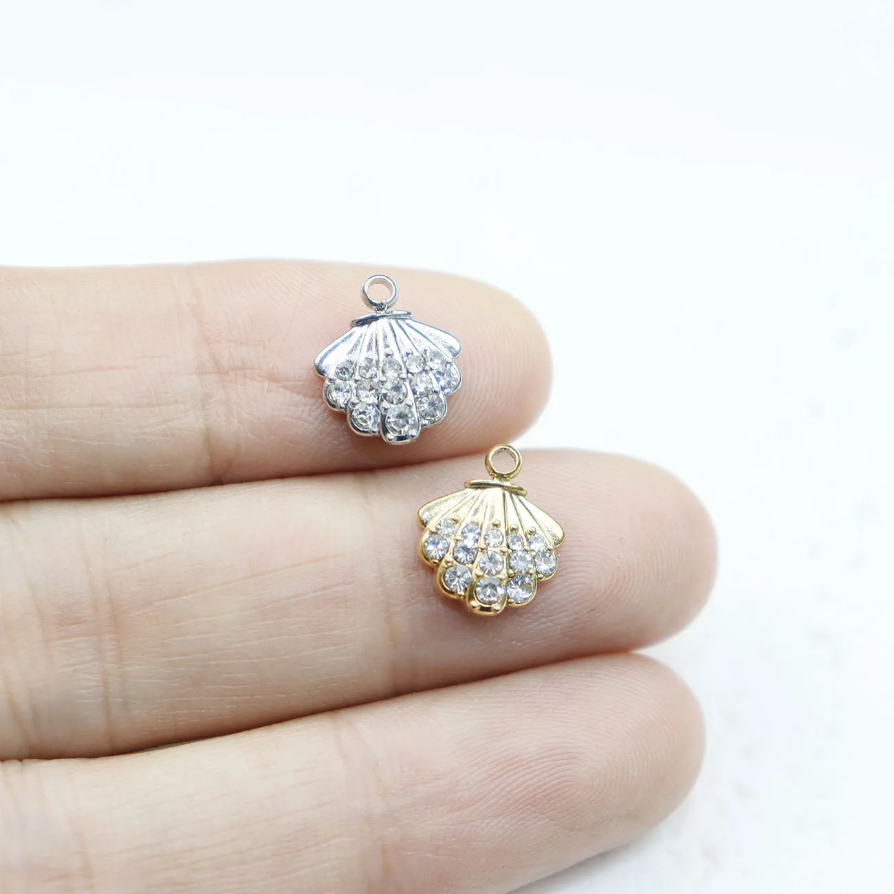 3pcs Stainless Steel Shell Stone  Fashion Jewelry Accessory Components Charms DIY Handcraft Vacuum Plate Waterproof Antiallergic