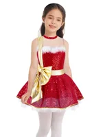 Disfraz de Navidad para niñas, vestido tutú con lazo y lentejuelas brillantes, vestido de Ballet, vestido de Papá Noel para niñas, vestido de patinaje artístico