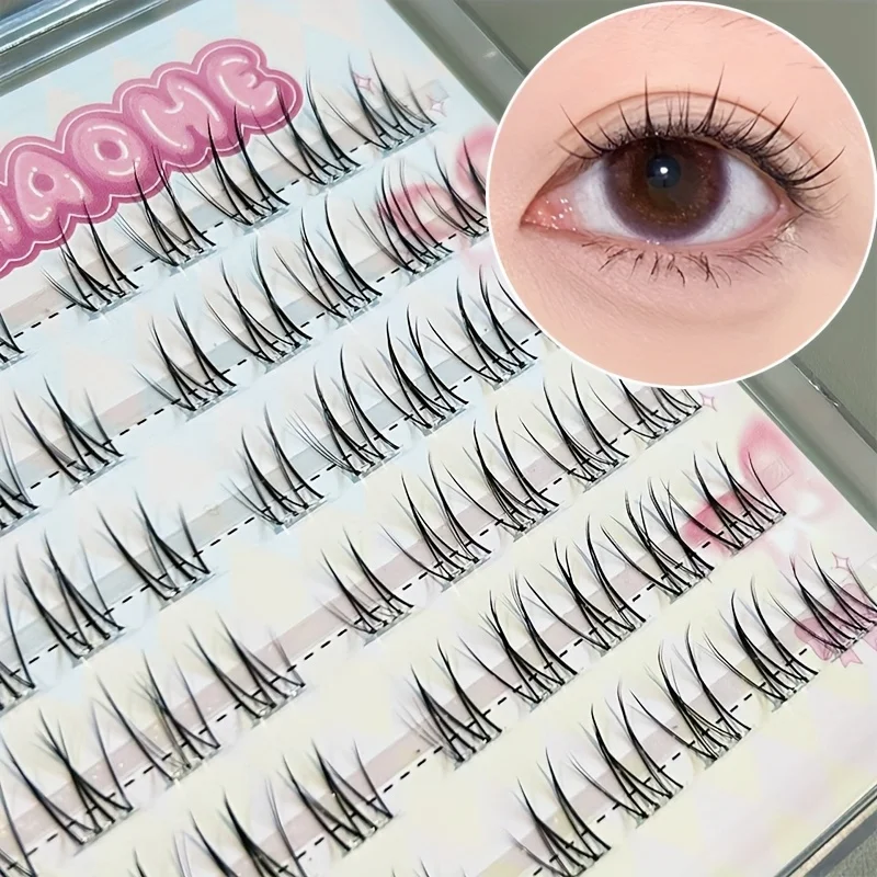 Mixiaohe رموش صناعية خالية من الغراء النقي للغاية 60 مجموعات C حليقة للمبتدئين لتقوم بها بنفسك لا تحتاج إلى شريط لاصق ذاتي الرموش الصناعية