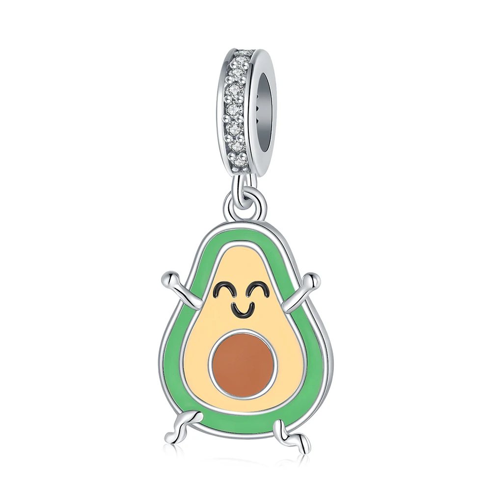 

925 Sterling Silver Cute Avocado Beads Sparkling Zircon Charms Fit European Bracelet/Necklace Jewelry For Women Teen Girls Gifts