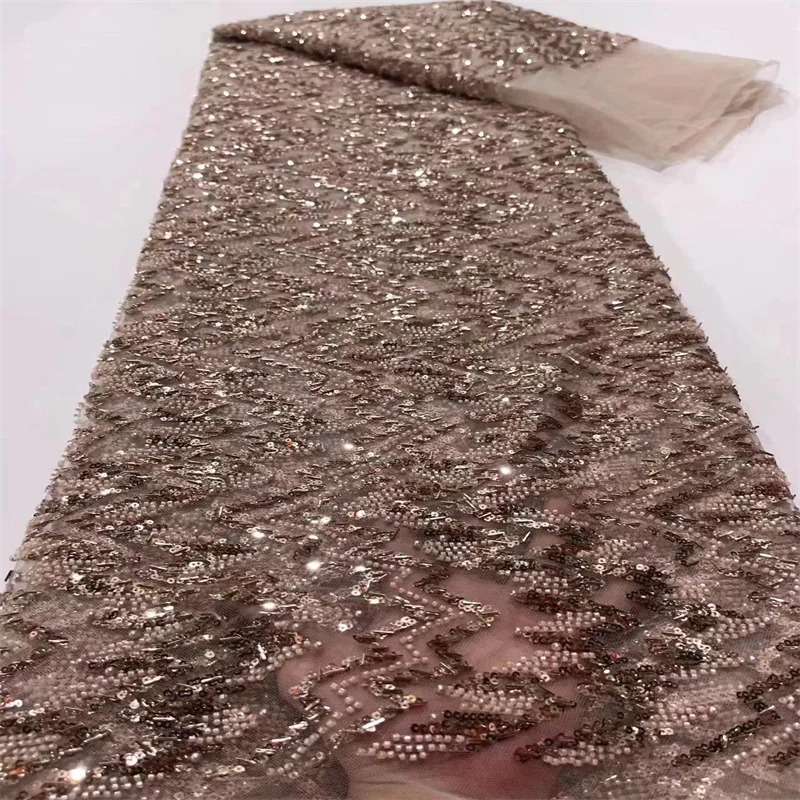 Latest Luxury Elegant French Embroidery Groove Lace Fabric African Nigerian With Sequins Fabric For Wedding Party Dress