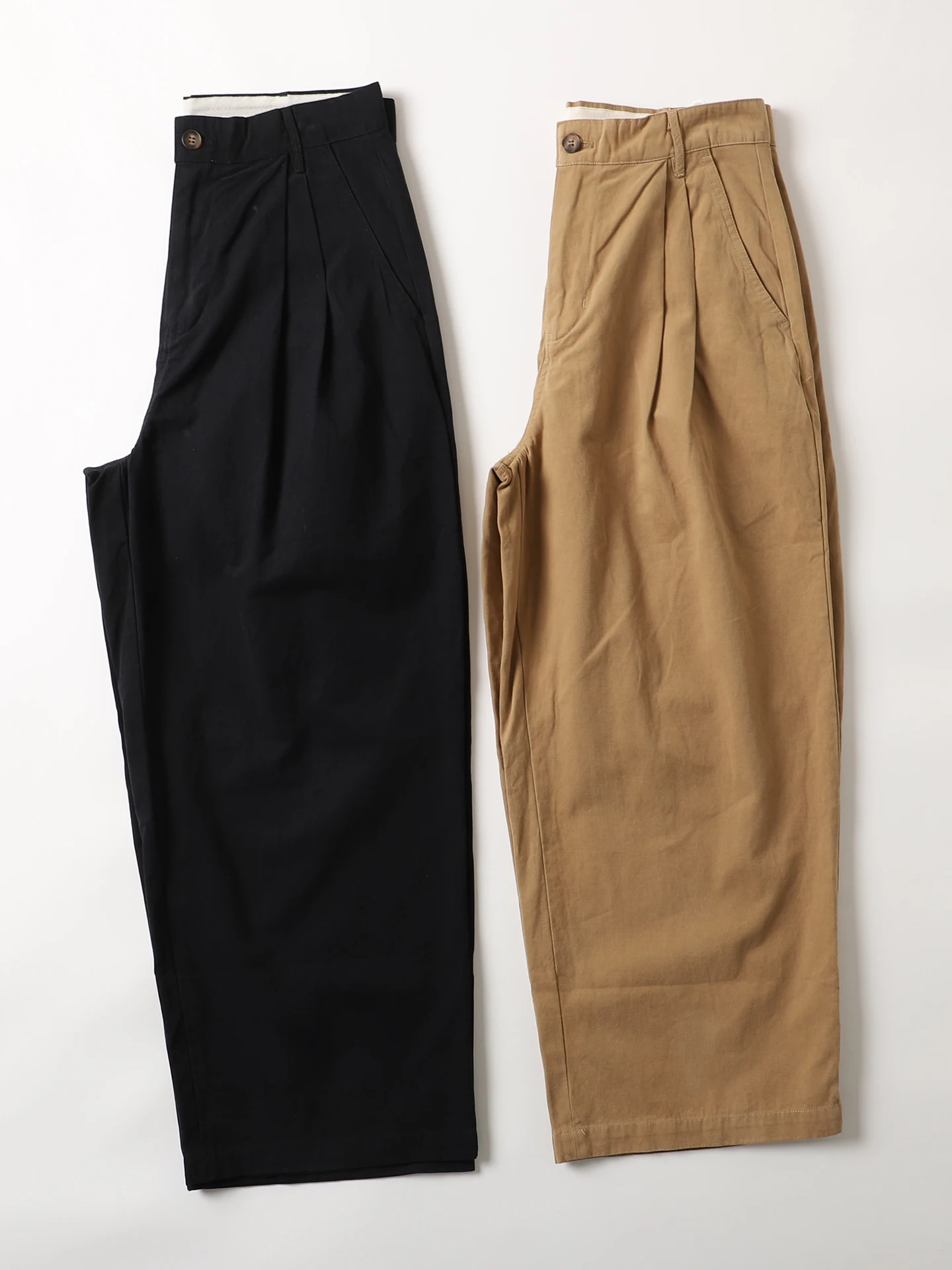 

Мужские рабочие брюки из чистого хлопка в стиле ретро, широкие, с двойными складками, прямые, повседневные, длинные, удобные, свободного кроя, молодежные