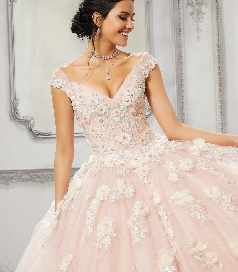 EVLAST Personalizzato Lilla Viola Abito di Sfera Abito stile Quinceanera Principessa 3D Floreale Applique di Pizzo Che Borda Abiti Da 15 Anni TQD160