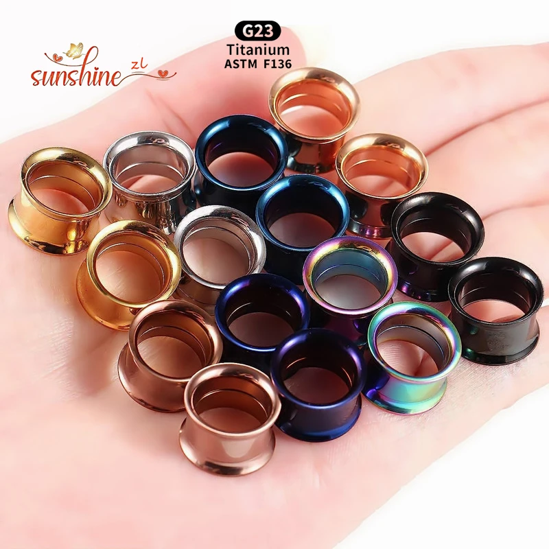 2PCS ASTM F136 G23 Titanium Internally Threaded Screw On Ear Hollow Tunnels Plugs Anodized Expander Gauge Body Piercing Jewelry