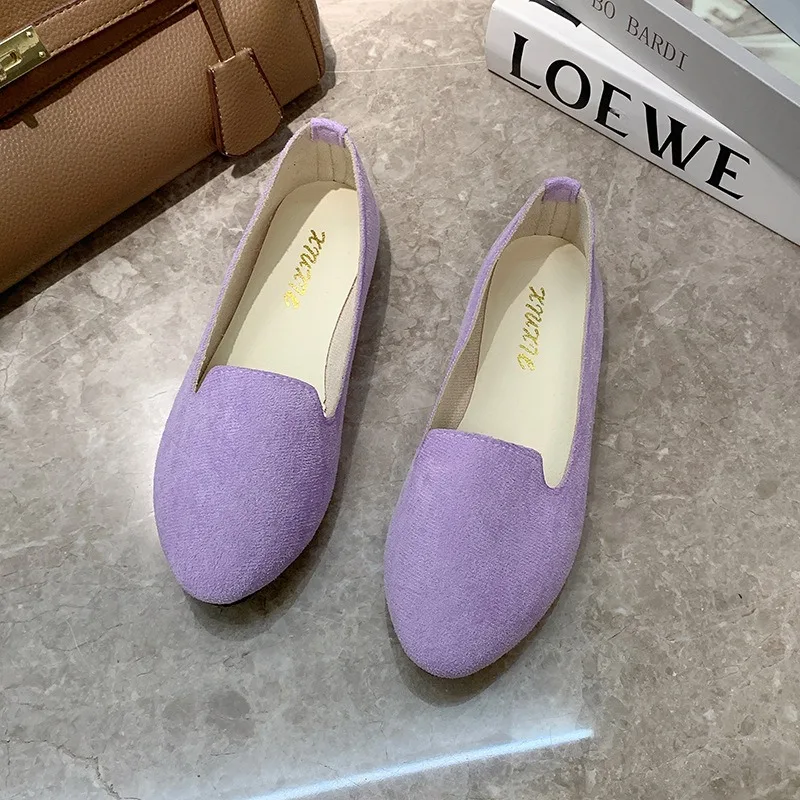 Woman Concise Colorful Work Flats Lady Comfortable Flock Mocasines Flats Female Suede Elegant Soft Sole Daily Casual Mom Shoes