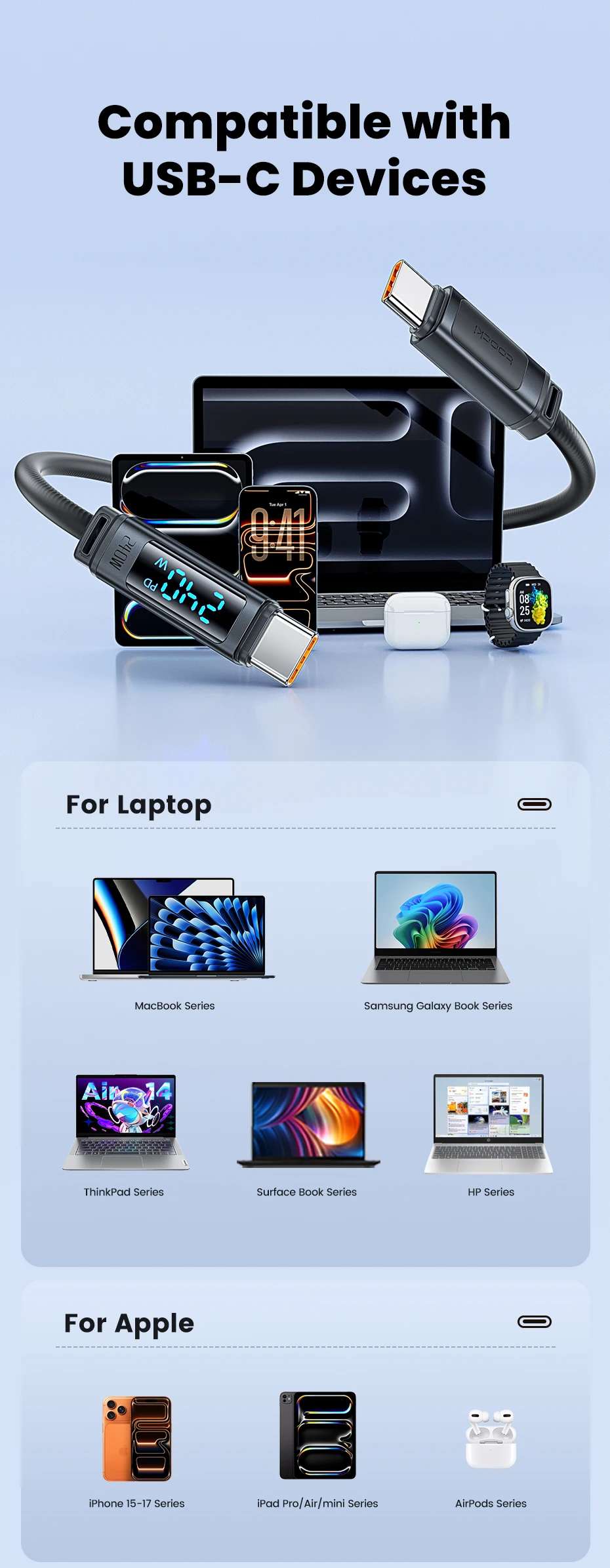 Toocki 240W USB-C-Kabel Typ C Schnellladung PD 3.1 Digitales Display USB-C Silikon-Datenkabel für iPhone16 17 Xiaomi OPPO Macbook – Detail 12