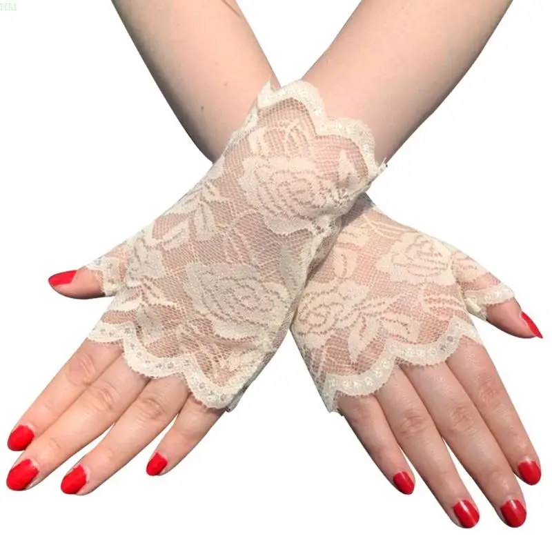 

Women Short Lace Gloves Elegant Summer Princess Formal Dressy Fingerless Mittens for Wedding Party Pageant Costume Favor NM