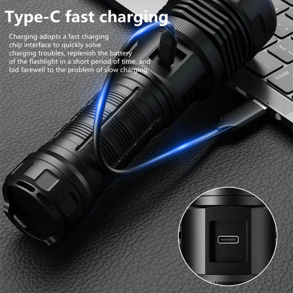 High Power Long Range SFT40 LED Flashlight Super Bright Tactical Torch Powerful Reflective Light Cup Type-C Rechargeable Lantern